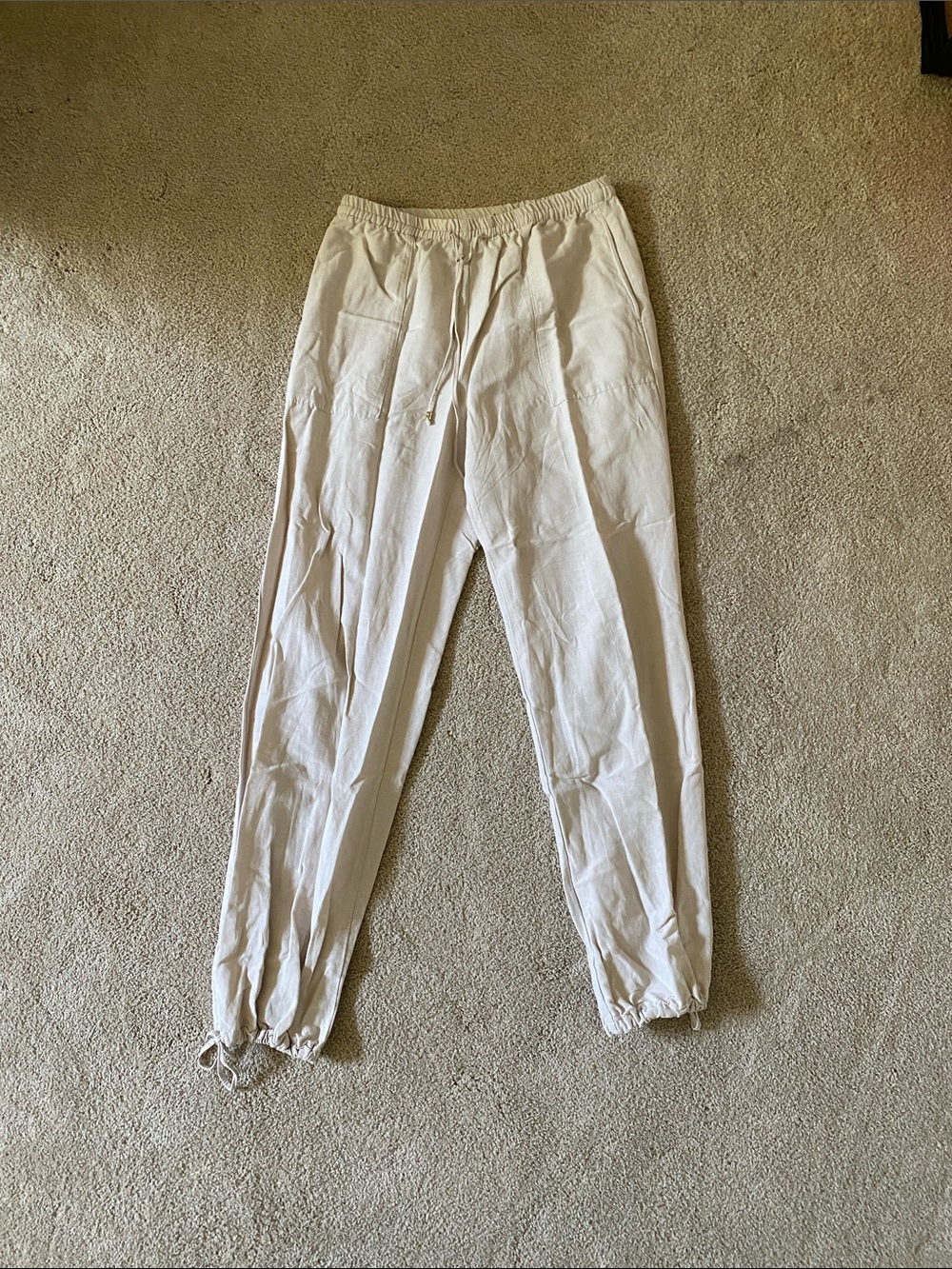 Women’s Lightweight linen blend Drawstring Jogger Pants - Cream